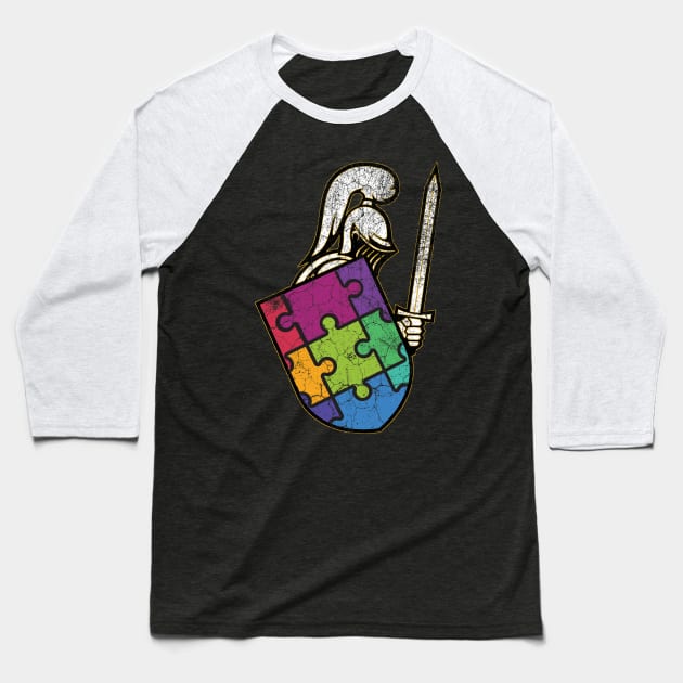Autism Warrior Knight & Shield Baseball T-Shirt by chiinta